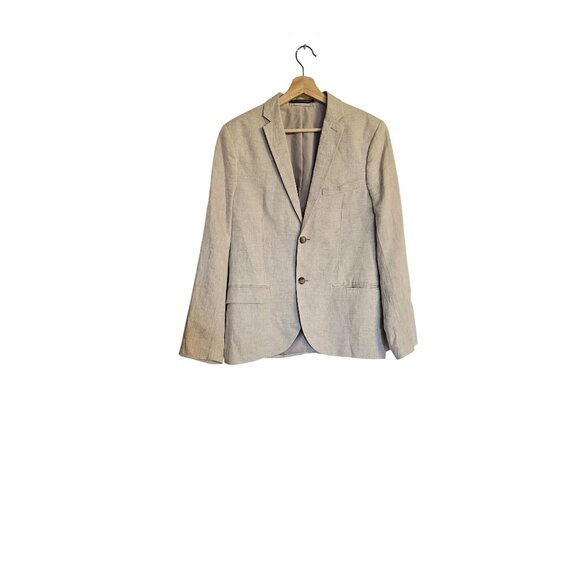 H&M linen slim fit Blazer Men's 40 cream double button cuff adjustable - Picture 1 of 12